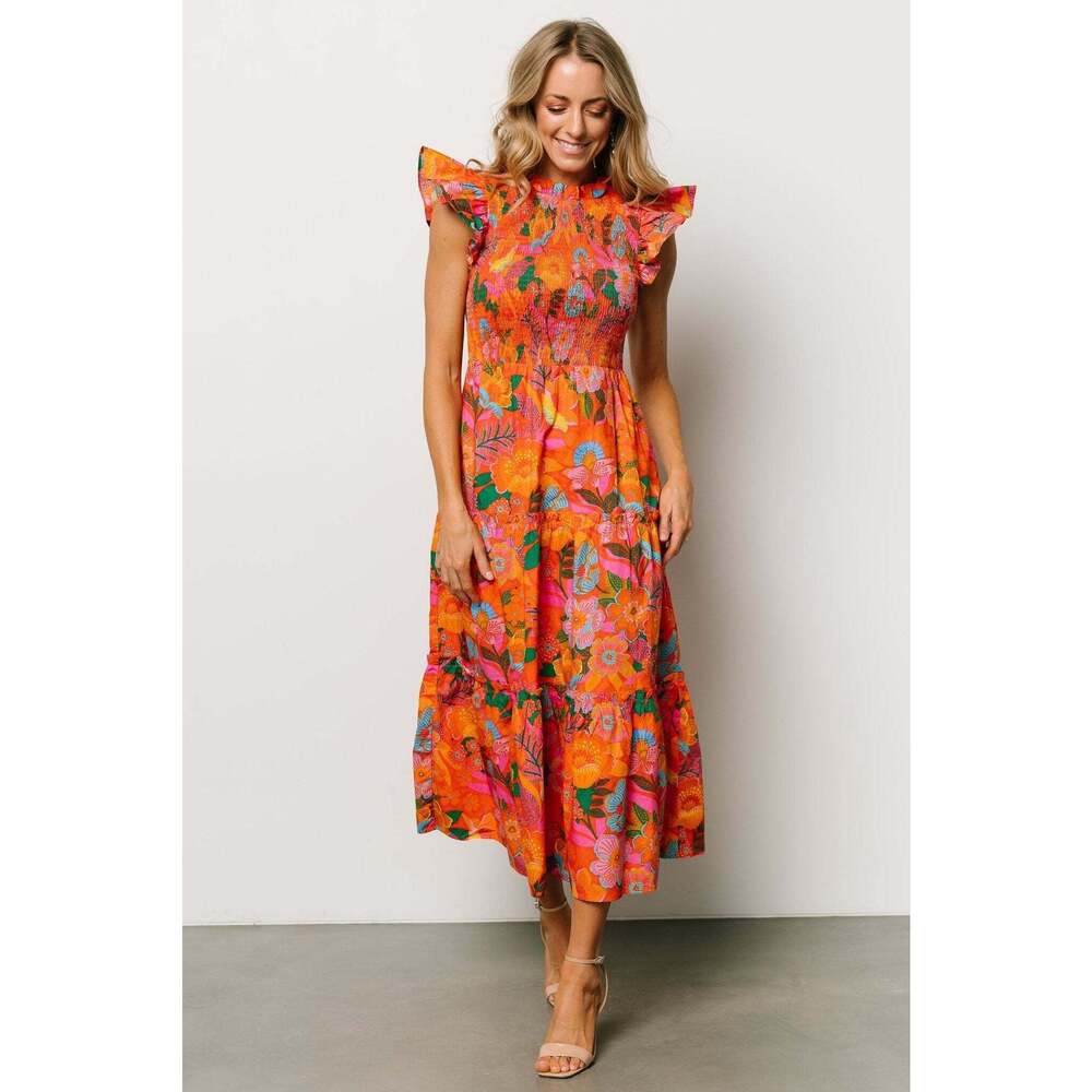 Baltic Born - Emily Smocked Tier Dress | Orange Floral Size - 2XL - Picture 4 of 6